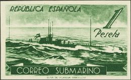 II REPUBLICA. Submarino. (*) 775ccfs 1 Pts Verde Oscuro. COLOR CAMBIADO Y SIN DENTAR. MAGNIFICO. (Edifil 2015: 198€ - Andere & Zonder Classificatie