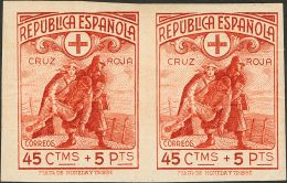 II REPUBLICA. Cruz Roja. * MH 767s(2) 45 Cts+5 Pts Rojo, Pareja. SIN DENTAR. MAGNIFICA. (Edifil 2017: 346€) - Autres & Non Classés