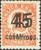 II REPUBLICA. Cifras Con Sobrecarga. ** MNH 743hicc 45 Cts Sobre 2 Cts Castaño Rojo. Variedad SOBRECARGA DOBLE Y - Autres & Non Classés