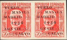 II REPUBLICA. Vuelo Manila-Madrid. ** MNH 741s(2) 30 Cts Rojo, Pareja. SIN DENTAR. MAGNIFICA. (Edifil 2017: +170€) - Otros & Sin Clasificación