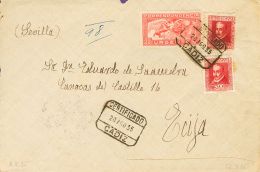 II REPUBLICA. Urgente (1933). SOBRE 679, 691(2) 1935. 20 Cts Rojo Carmín Y 30 Cts Carmín, Dos Sellos. Cert - Other & Unclassified