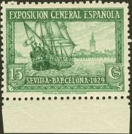 SIGLO XX. Exposición De Sevilla Y Barcelona. ** MNH 438cc 15 Cts Verde, Borde De Hoja. CAMBIO DE COLOR. MAGNIFICO - Autres & Non Classés