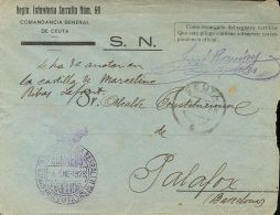 SIGLO XX. Pro Catacumbas. SOBRE 1928. CEUTA A PALAFOLLS (BARCELONA). Marca De Franquicia REGIMIENTO DE INFANTERIA SERRAL - Sonstige & Ohne Zuordnung