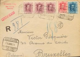 SIGLO XX. Alfonso XIII. Vaquer. SOBRE 311(3), 317, 319 1923. 5 Cts Lila, Tres Sellos, 25 Cts Carmín Y 40 Cts Azul - Autres & Non Classés