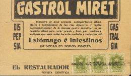 SIGLO XX. Alfonso XIII. Vaquer. SOBRE 310(3) (1922ca). 2 Cts Verde Oliva, Tira De Tres. Faja Publicitaria De La Revista - Autres & Non Classés