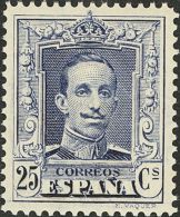 SIGLO XX. Alfonso XIII. Vaquer. ** MNH NE24 25 Cts Azul (Tipo II). NO EMITIDO. MAGNIFICO. (Edifil 2017: 245€) - Otros & Sin Clasificación