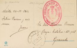 SIGLO XX. Alfonso XIII. Medallón. SOBRE 1912. Tarjeta Postal Italiana De MELILLA A GRANADA. Marca De Franquicia 7 - Autres & Non Classés