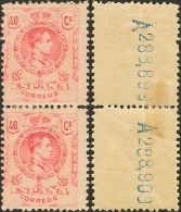 SIGLO XX. Alfonso XIII. Medallón. * MH 276(2) 40 Cts Rosa, Pareja Vertical (sellos Reforzados En Su Unión - Autres & Non Classés