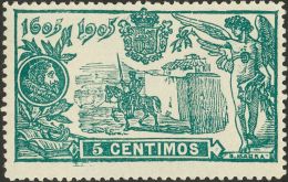 SIGLO XX. Centenario De "El Quijote". ** MNH 257nn 5 Cts Verde. Variedad DOBLE NUMERACION. MAGNIFICA. (Edifil 2015: +64& - Andere & Zonder Classificatie