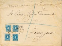 SIGLO XX. Alfonso XIII. Cadete. SOBRE 248(4) 1903. 25 Cts Azul, Cuatro Sellos. Certificado De BILBAO A ZARAGOZA. En El F - Altri & Non Classificati