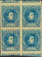 SIGLO XX. Alfonso XIII. Cadete. (*) 248P(4) 25 Cts Azul, Bloque De Cuatro. ENSAYO DE PLANCHA EN COLOR ADOPTADO. MAGNIFIC - Autres & Non Classés