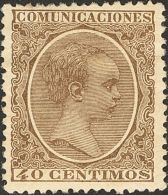 ALFONSO XIII. Alfonso XIII. Pelón. * MH 223 40 Cts Castaño. MAGNIFICO. (Edifil 2017: 84€) - Otros & Sin Clasificación