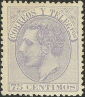 ALFONSO XII. Alfonso XII. 1 De Enero De 1882. * MH 212 75 Cts Violeta Gris. Excelentes Centrajes Y Color. PIEZA DE LUJO. - Autres & Non Classés