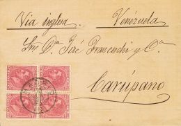 ALFONSO XII. Alfonso XII. 1 De Mayo De 1879. SOBRE 202(4) 1881. 10 Cts Rosa Carmín, Bloque De Cuatro. MADRID A CA - Other & Unclassified