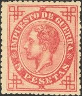 ALFONSO XII. Alfonso XII. 1 De Junio De 1876. Impuesto De Guerra. * MH 187 5 Pts Rosa Intenso. MAGNIFICO. Cert. GRAUS. ( - Sonstige & Ohne Zuordnung