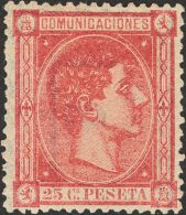 ALFONSO XII. Alfonso XII. 1 De Agosto De 1875. * MH 166 25 Cts Carmín. Excepcional Color Y Centraje. PIEZA DE LUJ - Altri & Non Classificati