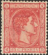 ALFONSO XII. Alfonso XII. 1 De Agosto De 1875. * MH 166 25 Cts Carmín. Excepcional Color Y Centraje. PIEZA DE LUJ - Other & Unclassified