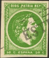 CORREO CARLISTA. º 160 50 Cts Verde (grandes Márgenes Y Excelente Color). Matasello Lineal De ESTELLA. MAGNI - Other & Unclassified