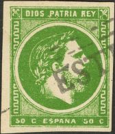 CORREO CARLISTA. º 160 50 Cts Verde (grandes Márgenes Y Excelente Color). Matasello Lineal De ESTELLA. MAGNI - Otros & Sin Clasificación