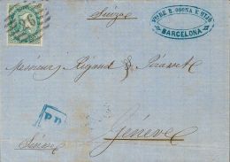 ISABEL II. Isabel II. 1 De Enero De 1869. SOBRE 100 1869. 200 Mils Verde. BARCELONA A GINEBRA (SUIZA). Matasello PARRILL - Other & Unclassified