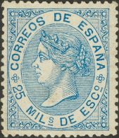 ISABEL II. Isabel II. 1 De Julio De 1867. * MH 97 25 Mils Azul (leve Reparación En El Cuello). MAGNIFICO. (Edifil - Autres & Non Classés