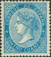 ISABEL II. Isabel II. 1 De Enero De 1867. * MH 88 4 Cuartos Azul. Color Y Centraje Excepcional. PIEZA DE LUJO. - Autres & Non Classés