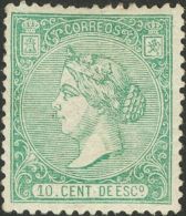 ISABEL II. Isabel II. 1 De Enero De 1866. * MH 84 10 Cts Verde. Color Intenso. MAGNIFICO. (Edifil 2017: 415€) - Otros & Sin Clasificación