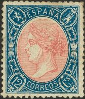 ISABEL II. Isabel II. 1 De Enero De 1865. 1ª Emisión Dentada. * MH 76 12 Cuartos Azul Y Rosa (invisible Dobl - Autres & Non Classés