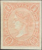 ISABEL II. Isabel II. 1 De Enero De 1865. * MH 73 2 Reales Rosa. Grandes Márgenes. MAGNIFICO. Cert. COMEX. (Edifi - Other & Unclassified