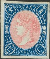 ISABEL II. Isabel II. 1 De Enero De 1865. (*) 70 12 Cuartos Azul Y Rosa. MAGNIFICO. Cert. COMEX. (Edifil 2017: 570€ - Autres & Non Classés