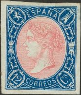 ISABEL II. Isabel II. 1 De Enero De 1865. (*) 70 12 Cuartos Azul Y Rosa. MAGNIFICO. Cert. COMEX. (Edifil 2017: 570€ - Otros & Sin Clasificación