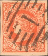 ISABEL II. Isabel II. 1 De Enero De 1864. º 64F 4 Cuartos Rojo FALSO POSTAL TIPO UNICO. Matasello PARRILLA CON N&or - Other & Unclassified
