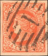 ISABEL II. Isabel II. 1 De Enero De 1864. º 64F 4 Cuartos Rojo FALSO POSTAL TIPO UNICO. Matasello PARRILLA CON N&or - Altri & Non Classificati