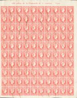 ISABEL II. Isabel II. 11 De Abril De 1856. Papel Blanco. º 48(100) 4 Cuartos Rojo Rosa, Hoja Completa De Cien Sello - Altri & Non Classificati