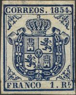 ISABEL II. Isabel II. 1 De Noviembre De 1854. * MH 34 1 Real Azul (margen Derecho Justo). BONITO. Cert. COMEX. (Edifil 2 - Sonstige & Ohne Zuordnung