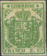 ISABEL II. Isabel II. 1 De Noviembre De 1854. * MH 32 2 Cuartos Verde. Grandes Márgenes Y Color Intenso. PIEZA DE - Other & Unclassified