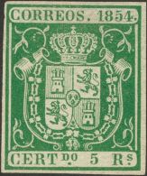 ISABEL II. Isabel II. 1 De Enero De 1854. * MH 26 5 Reales Verde. Color Intenso. MAGNIFICO. Cert. EXFIMA. (Edifil 2017: - Other & Unclassified
