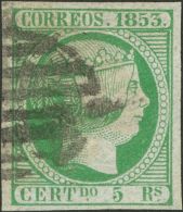 ISABEL II. Isabel II. 1 De Enero De 1853. º 20 5 Reales Verde. Matasello PARRILLA. MAGNIFICO. (Edifil 2017: 170&eur - Otros & Sin Clasificación