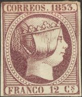 ISABEL II. Isabel II. 1 De Enero De 1853. * MH 18 12 Cuartos Violeta. Excepcional Color. MAGNIFICO. Cert. GRAUS. (Edifil - Autres & Non Classés
