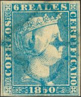 ISABEL II. Isabel II. 1 De Enero De 1850. º 4 6 Reales Azul (conservación Regular). Matasello ARAÑA, - Autres & Non Classés