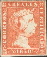 ISABEL II. Isabel II. 1 De Enero De 1850. * MH 3 5 Reales Rojo (leve Puntito Claro). Color Intenso Y Buenos Márge - Autres & Non Classés