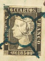 ISABEL II. Isabel II. 1 De Enero De 1850. Fragmento 1 6 Cuartos Negro, Sobre Fragmento. Matasello ARAÑA, En Azul. - Other & Unclassified