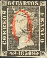 ISABEL II. Isabel II. 1 De Enero De 1850. º 1 6 Cuartos Negro. Matasello "O", En Rojo De Arévalo. MAGNIFICO - Other & Unclassified