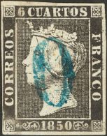 ISABEL II. Isabel II. 1 De Enero De 1850. º 1A 6 Cuartos Negro (II-8). Matasello Prefilatélico "O", En Azul - Altri & Non Classificati