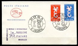 BE  Marcophilie  --  Obl. Mécanique / Machine   --  EXPO 58   Et  Timbres Europa 1958  --   Italie  --  1 FDC - 1958 – Bruxelles (Belgique)