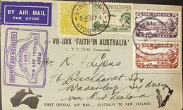 O) 1934 AUSTRALIA, KING GEORGE V - 4 PENCE,   FIRST  OFICIAL FLIGHT AUSTRALIA TO NEW ZEALAND,STAMPS COUNTRY ISSUER AND D - Briefe U. Dokumente