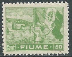 1919 FIUME ALLEGORIE E VEDUTE 50 CENT CARTA C MNH ** - P55-9 - Fiume