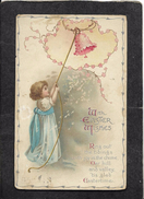 Pretty Young Girl Holding Bell Rope"With Easter Wishes" 1914 - Ellen Clapsaddle Antique Postcard - Clapsaddle