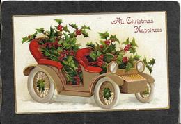 Automobile Crammed With Holly"All Christmas Happiness" - Ellen Clapsaddle Antique Postcard - Clapsaddle