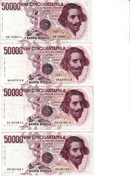 Lotto Di 4 Banconote Da 50.000_Cinquantamila Lire_Bernini_Dec.Min: 6 Febbraio 1984-Buona Conservazione_2 Scan- - Other & Unclassified